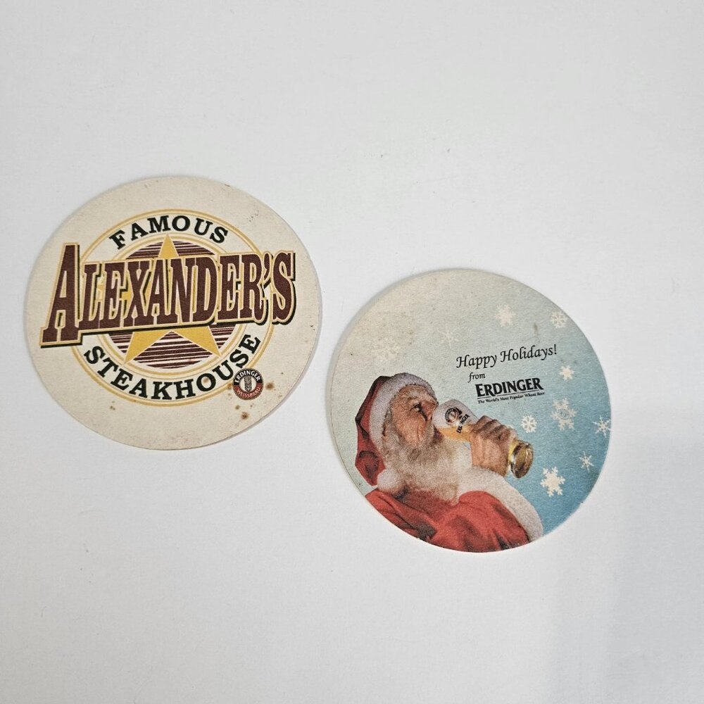 Famous Alexanders Steakhouse Erdinger Beer Coaster Card Holidays Santa Claus